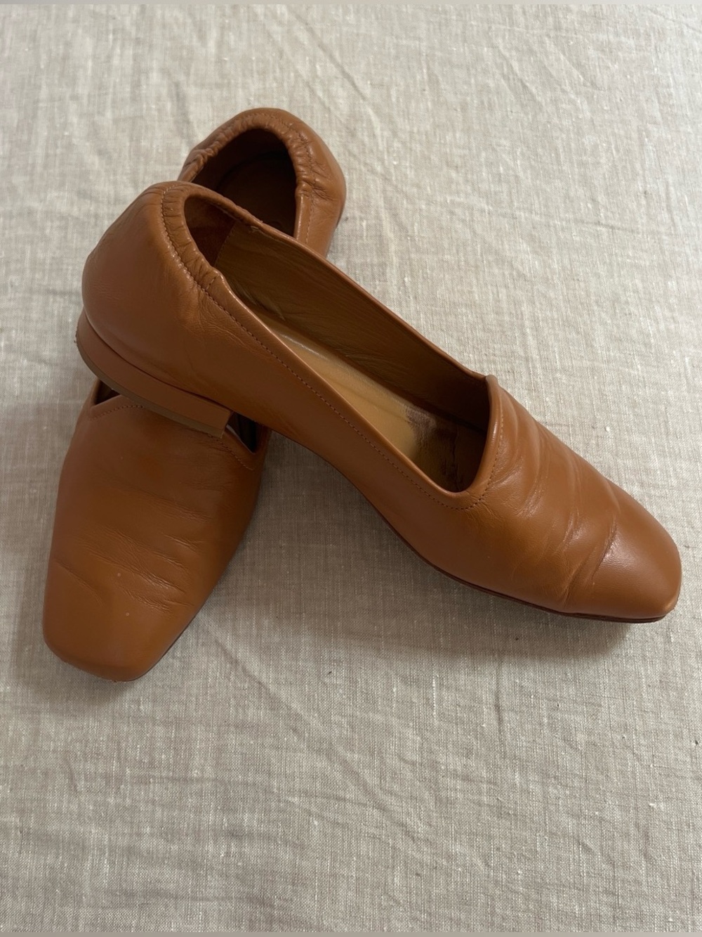 LOQ Women's Cognac Leather Square-Toe Slip-Ons